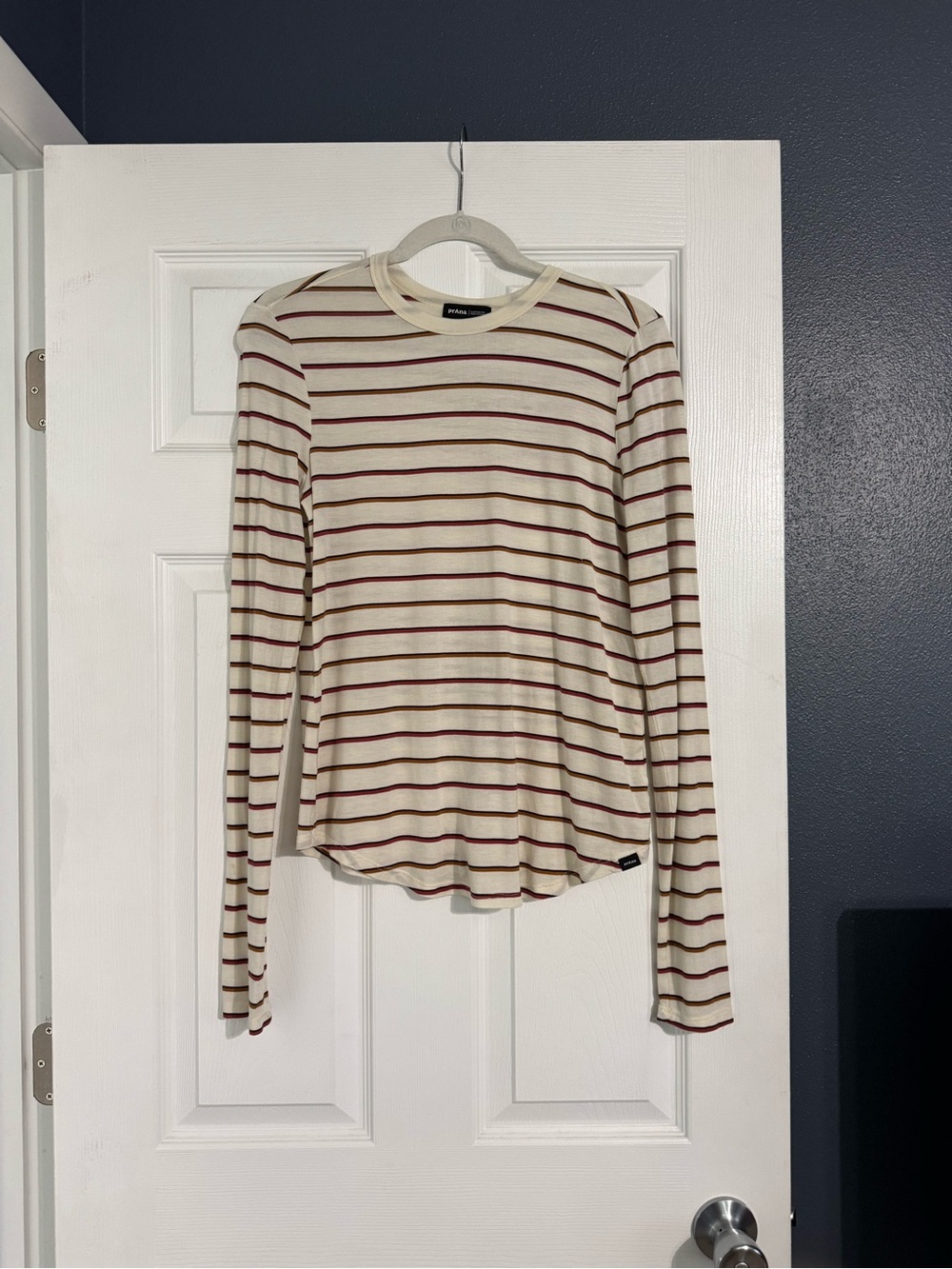Prana Cream & Burgundy Striped Long-Sleeve Tee